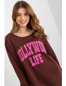 MladaModa Mikina s predlženou zadnou časťou a nápisom Hollywood Life hnedá+ružová