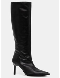 Topshop Sutton premium leather knee high heeled boots in