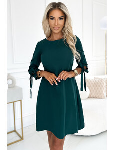 NUMOCO 195-11 ALICE Trapezoidal dress with bows - BOTTLE GREEN