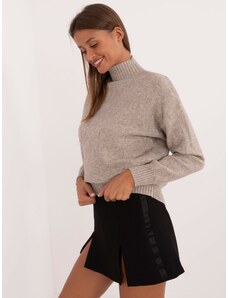 Wool Fashion Italia Dark beige turtleneck sweater