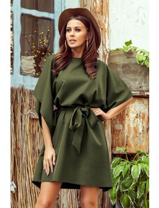 Numoco Motýlie šaty SOFIA so zaväzovaním v páse 287-13 - khaki 287-13