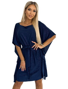 Numoco Motýlie šaty SOFIA so zaväzovaním v páse tmavomodrá s trblietkami