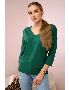 MladaModa Blúzka s véčkovým výstrihom a trojštvrťovým rukávom tmavozelená