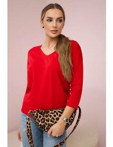 MladaModa Blúzka s véčkovým výstrihom a trojštvrťovým rukávom červená