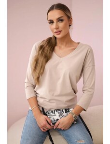 MladaModa Blúzka s véčkovým výstrihom a trojštvrťovým rukávom béžová