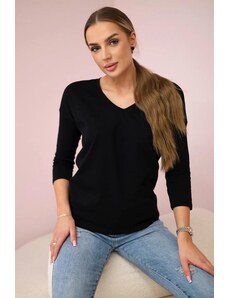 MladaModa Blúzka s véčkovým výstrihom a trojštvrťovým rukávom čierna