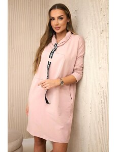 MladaModa Šaty s vreckami a s pásikom ako kravatou model 0153 pudrovo ružové