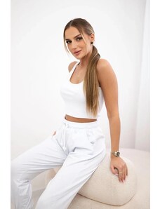 MladaModa Crop-topová tepláková súprava na ramienka model 9334 biela