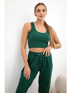 MladaModa Crop-topová tepláková súprava na ramienka model 9334 tmavozelená