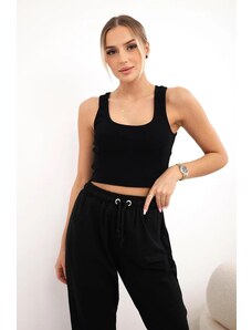 MladaModa Crop-topová tepláková súprava na ramienka model 9334 čierna