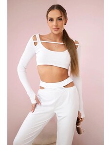 MladaModa Tepláková súprava s crop-topovou blúzkou model 9340 biela
