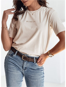 Dámske béžové basic tričko s nápisom WOMAN RY2552
