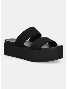 Šľapky Calvin Klein Jeans FLATFORM SANDAL WEBBING IN dámske, čierna farba, na platforme, YW0YW01789