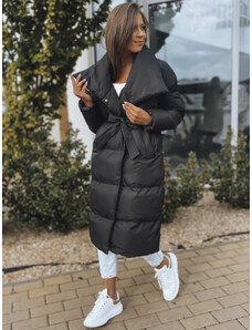BASIC Čierna dlhá bunda s opaskom FAVI TY3089