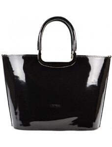 Luxusná kabelka čierna lakovaná S7 strieborné kovanie GROSSO