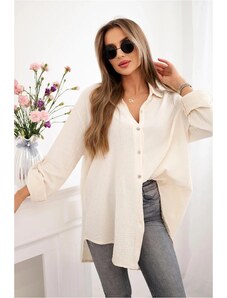 MladaModa Bavlnená mušelínová košeľa/blúzka model 65622 svetlá béžová