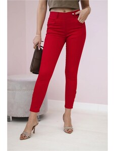 MladaModa Džínsové nohavice s mašľou dole model 3635 červené