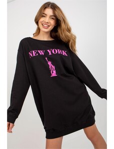 MladaModa Predĺžená mikina s potlačou model 21215 čierna + ružová