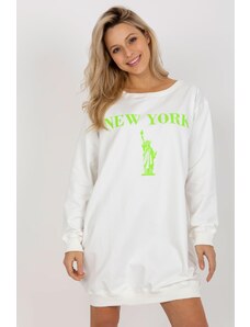 MladaModa Predĺžená mikina s potlačou model 21215 farba ecru + zelená