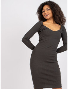 RUE PARIS Khaki rebrované šaty Lucy s dlhým rukávom -RV-SK-7436.53-khaki