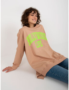BASIC Mikinové šaty Hollywood life - béžová/limetková -VI-BL-3102.01P-bige