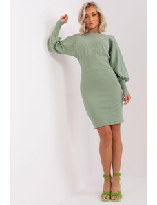 MladaModa Obtiahnuté vrúbkované šaty Leticia s nariasenými rukávmi tmavé mentolové