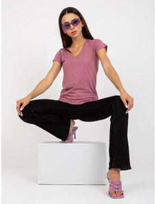 BASIC FEEL GOOD Tmavoružové tričko s výstrihom do V -B-012.51P-dark pink