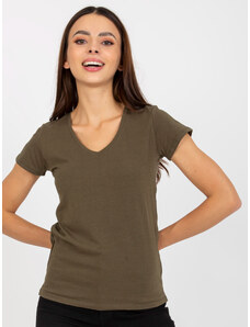 BASIC FEEL GOOD Khaki tričko s výstrihom do V B-012.71P-khaki