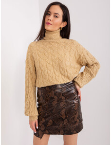 ITALY MODA Camel vrkôčikový sveter s rolákom AT-SW-2348.95-camel