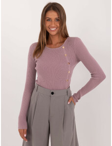 ITALY MODA Staroružový rebrovaný sveter s ozdobnými cvočkami AT-SW-2332-2.65-pink