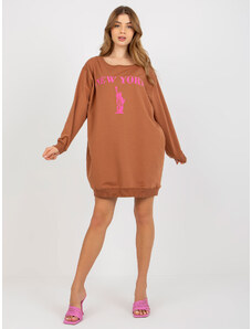VITON Svetlohnedé mikinové šaty s potlačou VI-BL-3212.15X-light brown