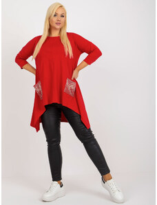 RELEVANCE Červená asymetrická tunika s kamienkami na vreckách RV-BZ-8533.04-red