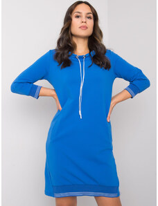 RUE PARIS Modré mikinové šaty Sinead s výstrihom na šnúrku RV-SK-7355.93-blue