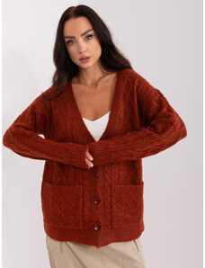 ITALY MODA Tmavo oranžovo-hnedý sveter na rozopínanie AT-SW-2358.31-dark orange