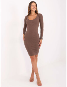 RUE PARIS Taupe basic šaty Lucy s dlhým rukávom RV-SK-7436.53-taupe