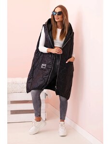 Kesi Włoski Dámska prešívaná vesta Plus Size s kapucňou na zips čierna
