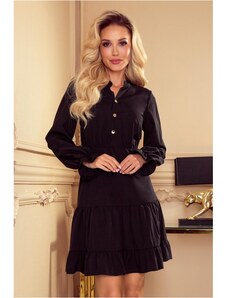 NUMOCO 332-3 Sukienka z falbankami i złotymi guzikami - CZARNA