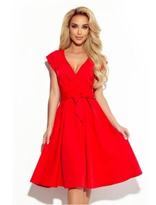 NUMOCO 348-4 SCARLETT – Rozšírené šaty s prekladaným výstrihom – ČERVENÉ