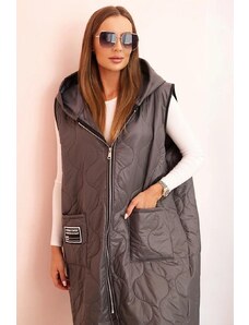 MladaModa Prešívaná oversize vesta s kapucňou a zipsom model 5393 grafitová
