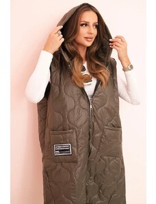 MladaModa Prešívaná oversize vesta s kapucňou a zipsom model 5393 farba khaki