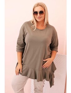 MladaModa Bavlnená oversize blúzka s volánmi model 25196 farba khaki