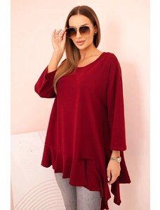 MladaModa Bavlnená oversize blúzka s volánmi model 25196 bordová