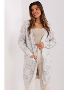 MladaModa Vzorovaný kardigánový sveter s vreckami model 40139 svetlý šedý
