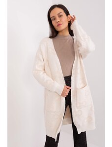 MladaModa Vzorovaný kardigánový sveter s vreckami model 40139 svetlý béžový
