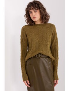 MladaModa Klasický sveter so vzorom vpredu model 34010 farba khaki