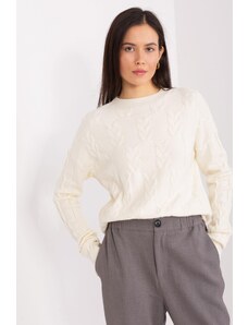 MladaModa Klasický sveter so vzorom vpredu model 34010 farba ecru
