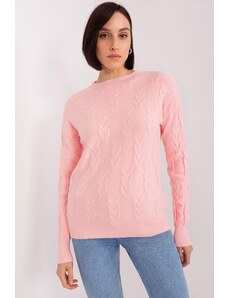 MladaModa Klasický sveter so vzorom vpredu model 34010 pudrovo ružový