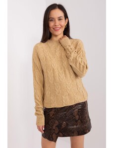 MladaModa Klasický sveter so vzorom vpredu model 34010 farba camel