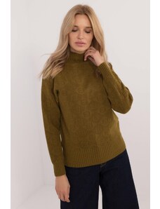 MladaModa Sveter so stojačikom model 33954 farba khaki