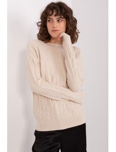 MladaModa Klasický sveter so vzorom vpredu model 34010 svetlý béžový